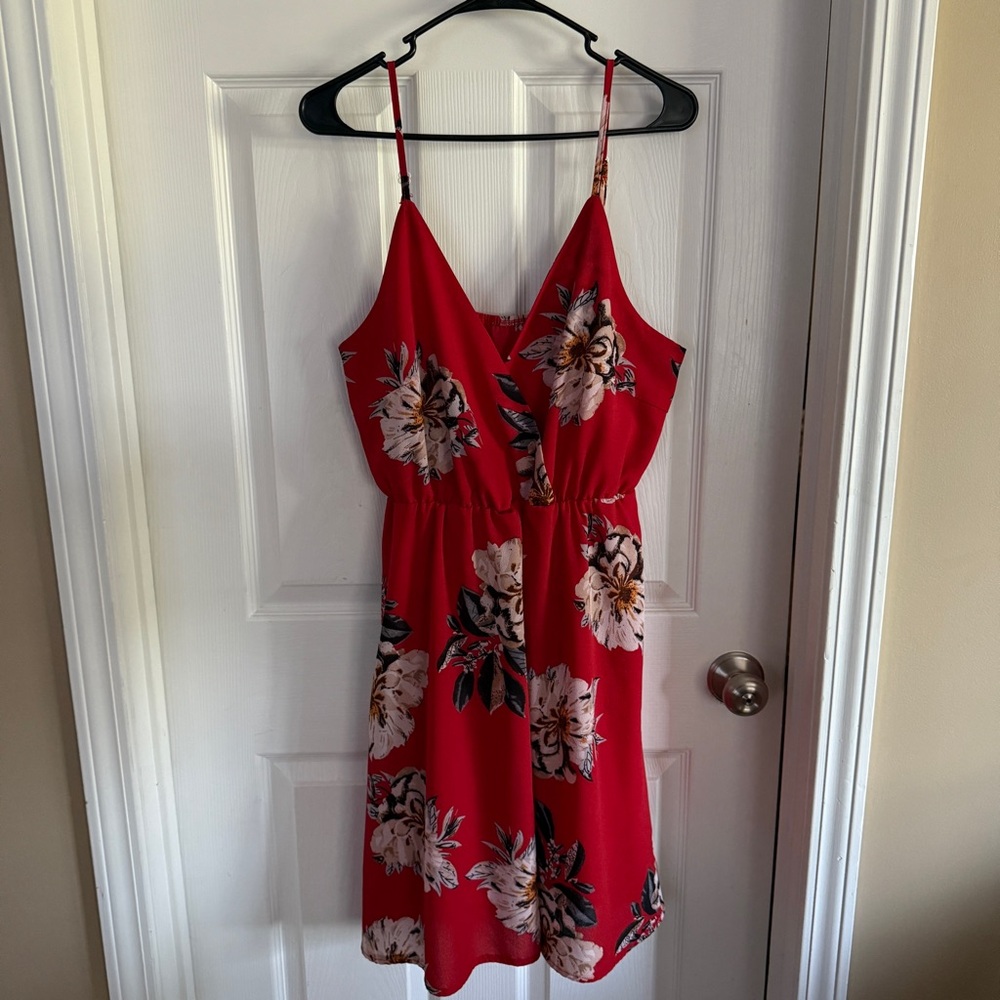 Shien - Vibrant Red Floral Sleeveless Dress – Size 2XL